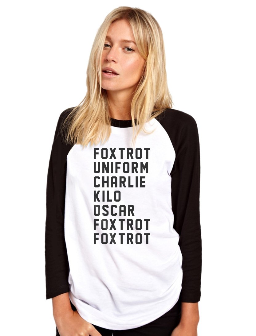 Hotscamp Women's White/Black Foxtrot Funny Swearing Baseball Top - Large