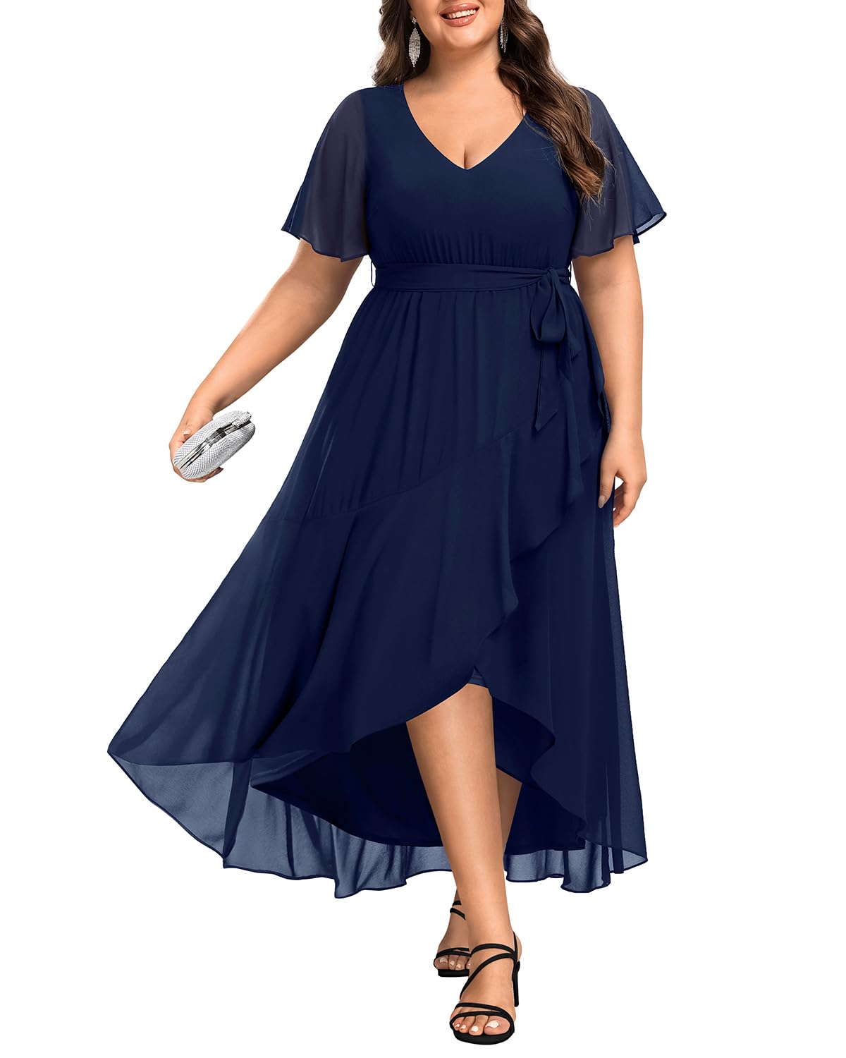 Talisea Womens Plus Size Long Dress Chiffon High Low Split Ruffle Evening Bridesmaid Wedding Guest Formal Maxi Dresses