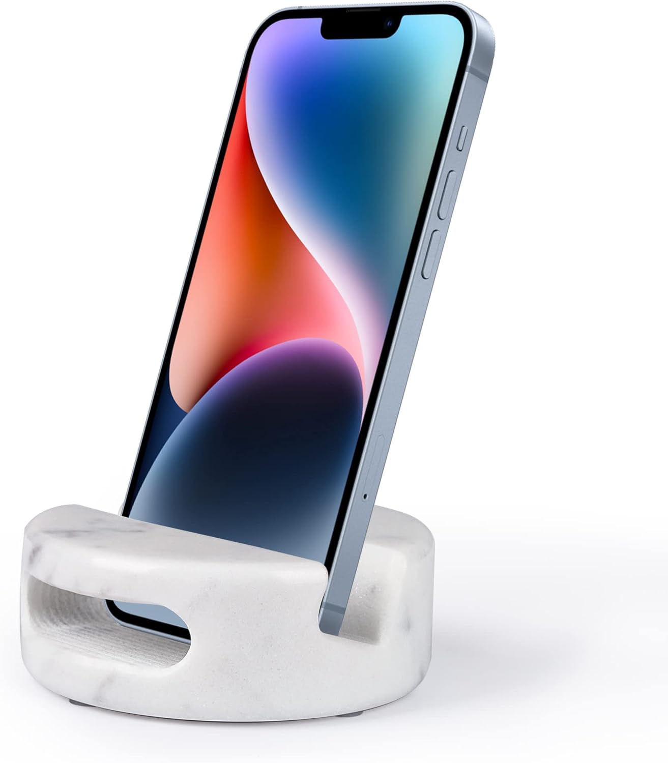 Elegant and Versatile White Marble Phone Stand with Sound Amplification Round Phone Holder Function for Desk,Kitchen,Bathroom,and Bedside Elegant and Versatile White Marble Phone Stand with Sound Amplification Round Phone Holder Function for Desk,Kitchen,Bathroom,and Bedside