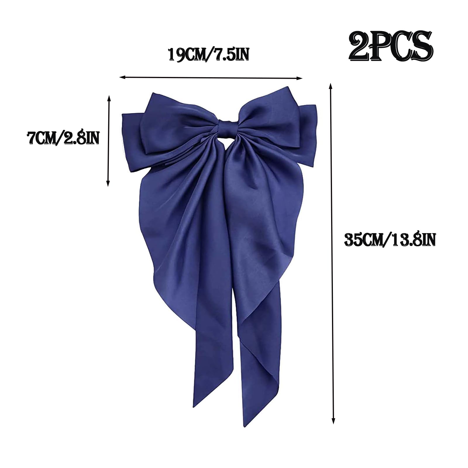 2Pcs Blue bow, Soft Satin Silky Navy Bow with Long Silky Satin Tail - Image 2