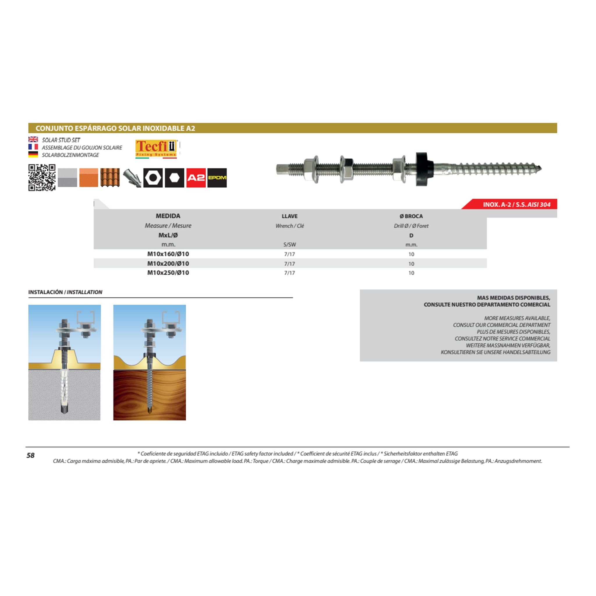 Kit Fixation Panneaux Solaires Sur Tuiles - Inox A2 - Avec Vis, Goujons, Rondelles Caoutchouc - Pour Bois Ou Matériau Massif