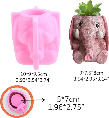 Miniatura 9 de appuivbt Molde de resina de maceta de elefante 3D Silicone,Plantador de plantas suculentas Macetero Moldes de cemento yeso Molde de hormigón,Molde