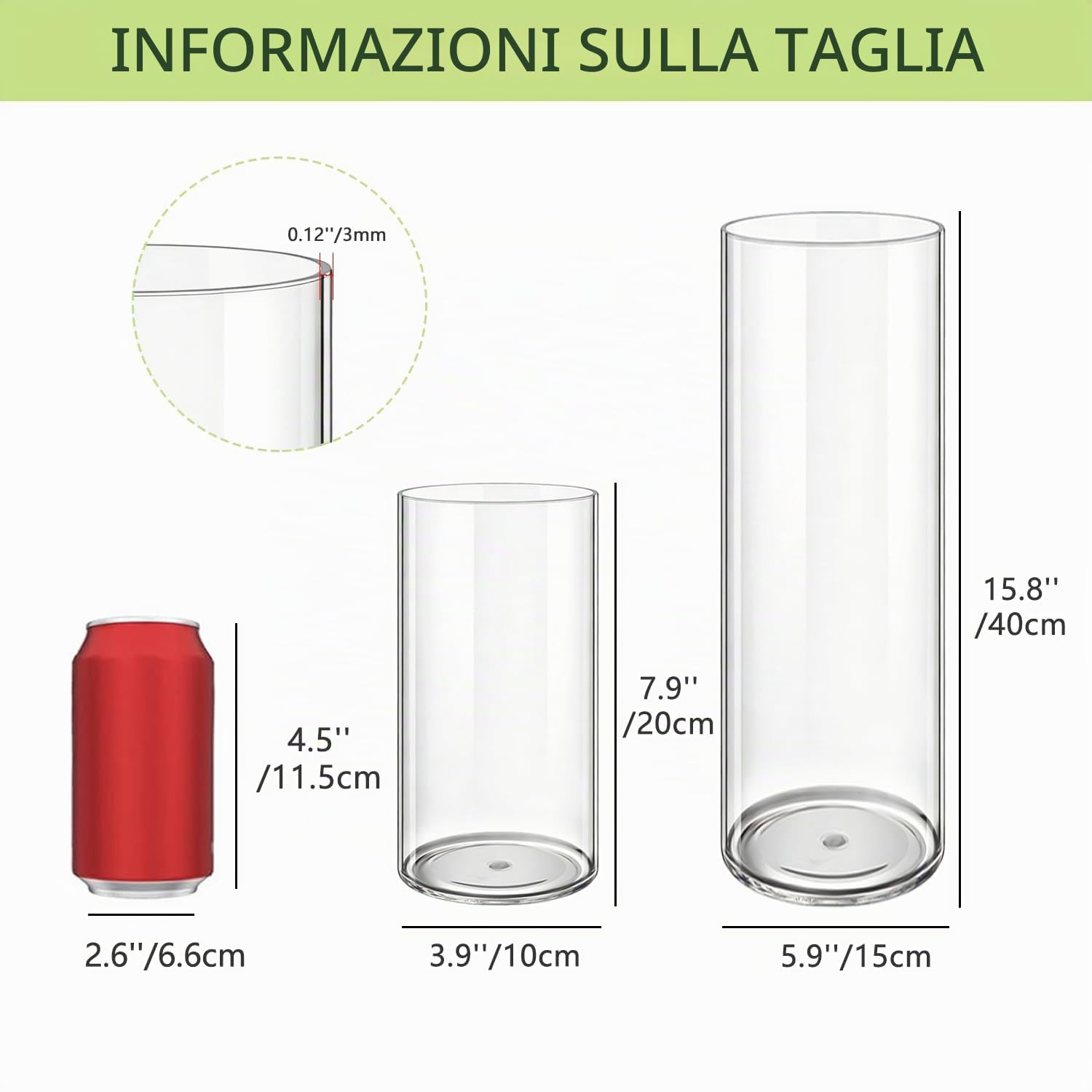 Set di 2 Vasi in Acrilico, Rotondo Vaso Trasparente, Vaso Indistruttibile Leggero, Vasi Trasparente Resistente per Fiori Freschi/Finti, Decorazione Interna/Esternea (10 x 20cm e 15 x 40cm)