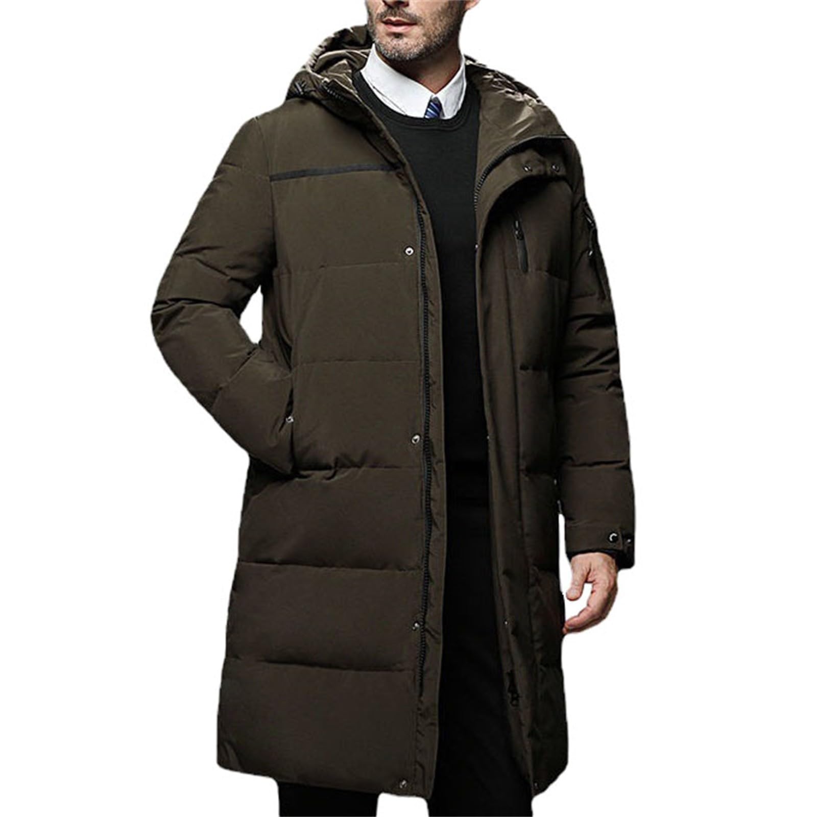Piumino da uomo con cappuccio, giacca lunga imbottita per esterni, termica, isolante, invernale, per viaggi, passeggiate, caldo, con cerniera e tasche