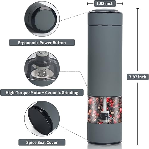 Miniatura 2 de Molinillo eléctrico de pimienta a pilas, 1 paquete (gris espacial)