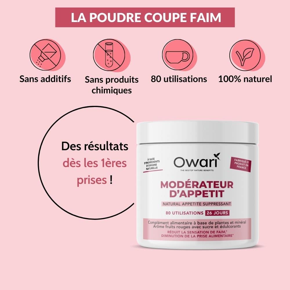 POUDRE COUPE FAIM - Complement Alimentaire Naturel Perte de Poids - Modérateur d'Appetit Avec Konjac - Amincissant Fort - 80 Utilisations - 100% Naturel et Produit en France