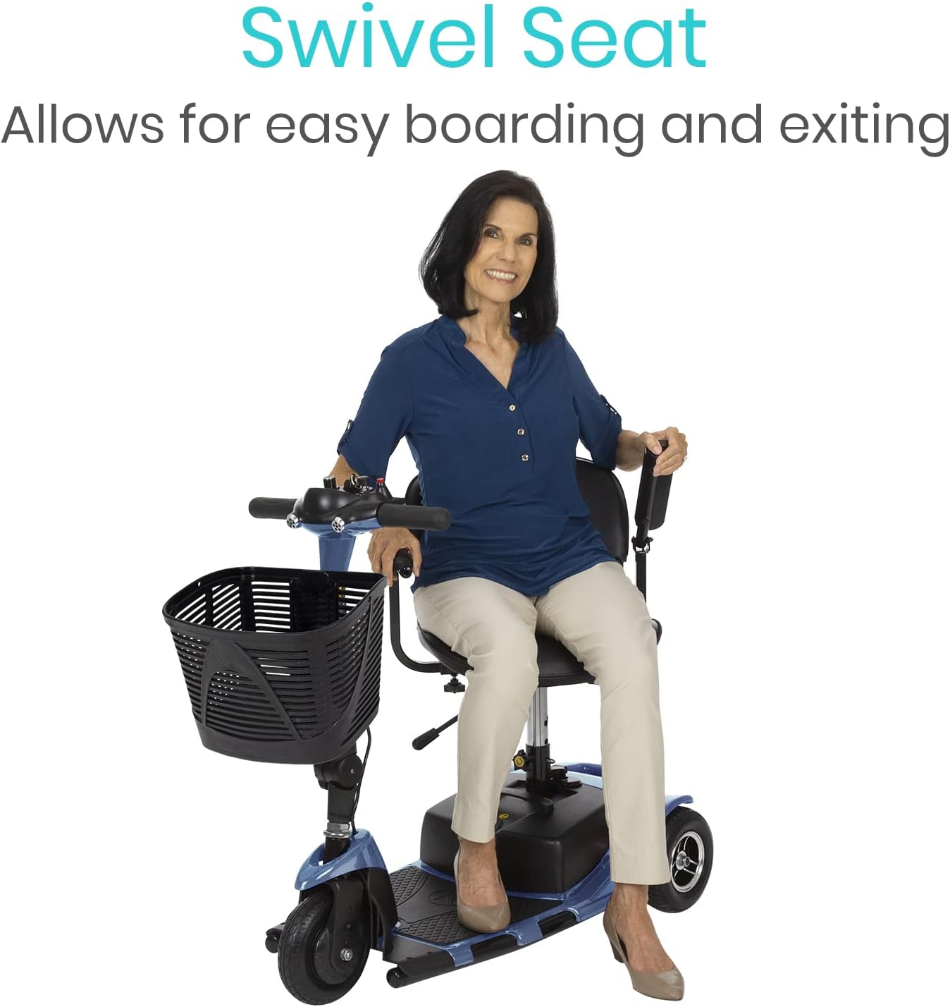 Vive 3-Wheel Mobility Scooter - Electric Powered Mobile Wheelchair Device for Adults - Folding, Collapsible and Compact for Travel - Long Range Power Extended Battery with Charger and Basket Included : Health & Household