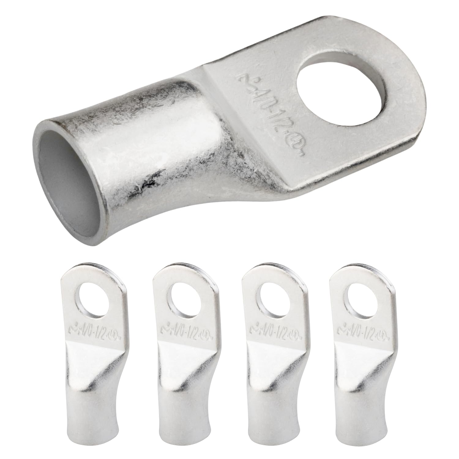 SELTERM 4/0 AWG (95 mm²) - 1/2" (M12) ⌀ Hole UL Marine Grade Wire Lugs, Battery Cable Ends, Tinned Copper Eyelets, Tubular Ring Terminal Connectors [B96] - 5 Pack — image 1