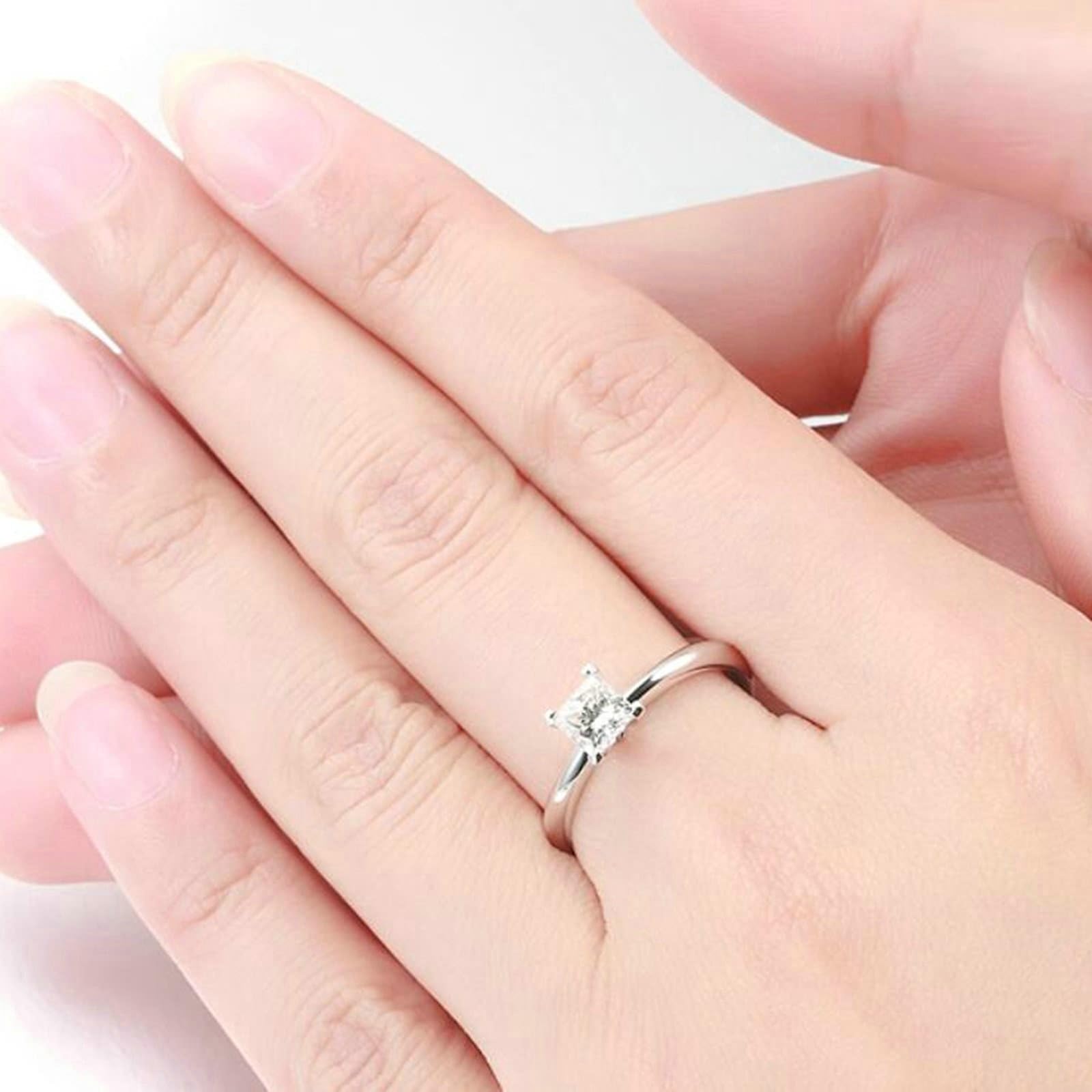 Wycian Anillos de Compromiso Mujer Anillo Compromiso Diamante 9/14/18K Oro Blanco/Platino Diamante de Talla Princesa de 0,5 CT Talla 23,5 Sólido No Chapado Popular para Señoras Cóctel Joyas