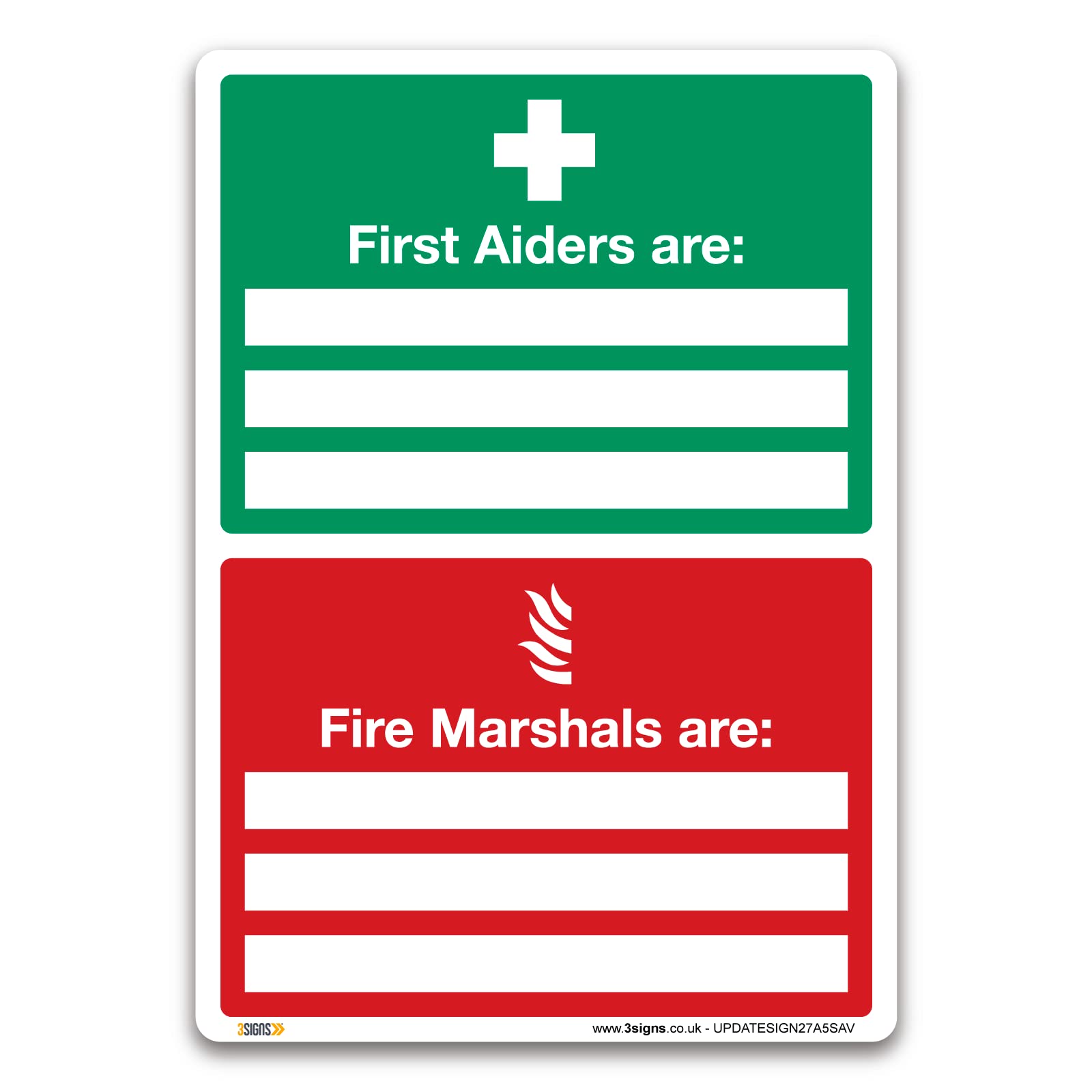 Set of 4 First Aid and Fire Safety Signs – A5 Vinyl Stickers | Self-Adhesive Workplace Labels with First Aiders & Fire Marshals Identified (Pack of 4: A5-210 x 148mm)