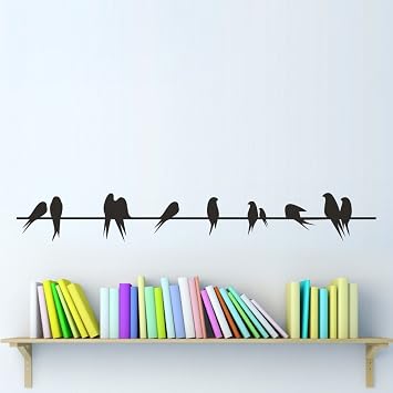 Home Decor Modern Wall Decal Birds On A Wire Vinyl Family Living Room Art StickerBlack, 5" h x34 w