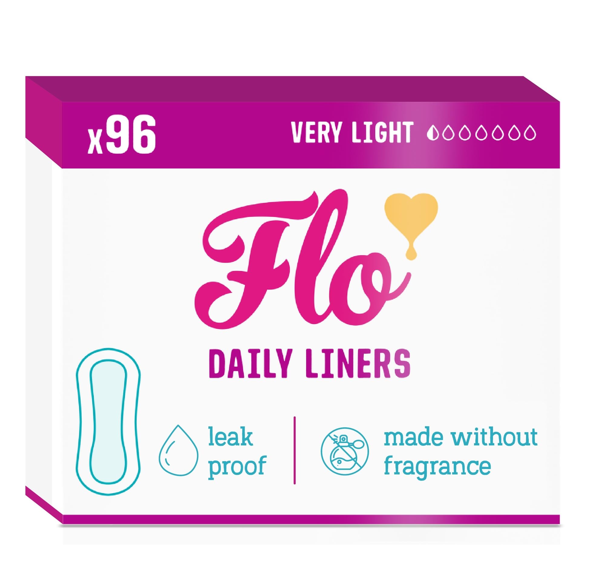 Flo - Daily Liners (96 Pack) Very Light Flow - Wrapped, Ultra-Thin - Natural, Absorbent, Soft & Breathable - Made with Organic Bamboo - Panty Liners for Women - Fragrance Free - Vegan & Cruelty Free