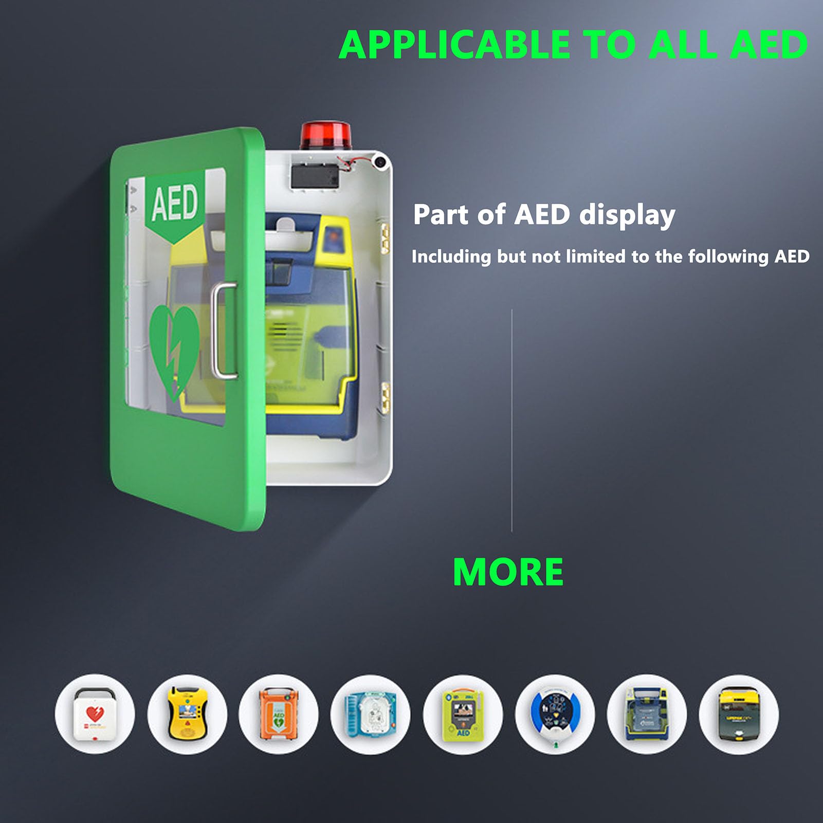 Gabinete de almacenamiento de desfibrilador de AED montado en la pared, caja de alarma de desfibrilación cardíaca, gabinete de primeros auxilios se adapta a la mayoría de los modelos AE(Color:Rojo)