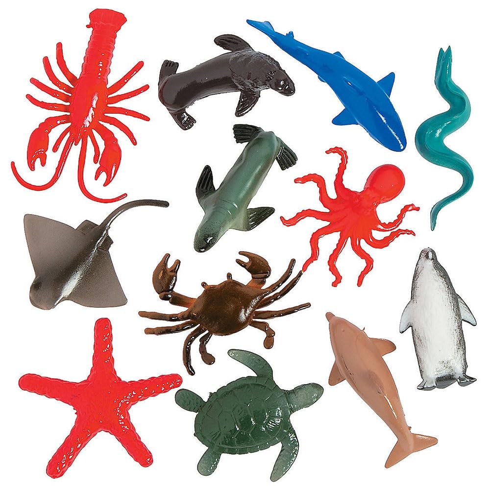 Fun Express Plastic Animals Ocean Animals - 12 piece Sea Creature Toys Set