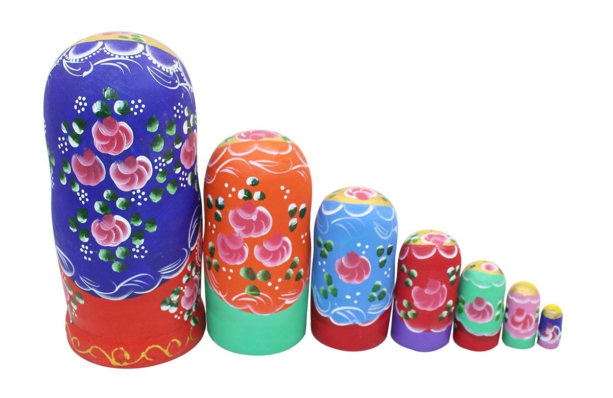 Set 7 Stück ländlicher Stil blondes Mädchen Blume mehrfarbig traditionelle russische Nesting Puppen handgefertigt Matrjoschka Puppe Holz Stapelspielzeug Kinder Spielzeug Geschenk