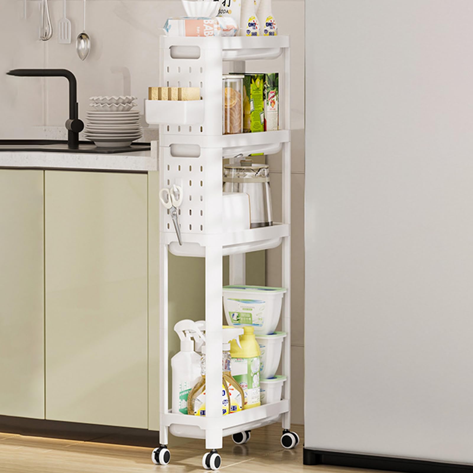 de utilidad, rodante con ruedas | Estante de almacenamiento escalonado para condimentos - Organizador rodante móvil estacional cocina para doméstico