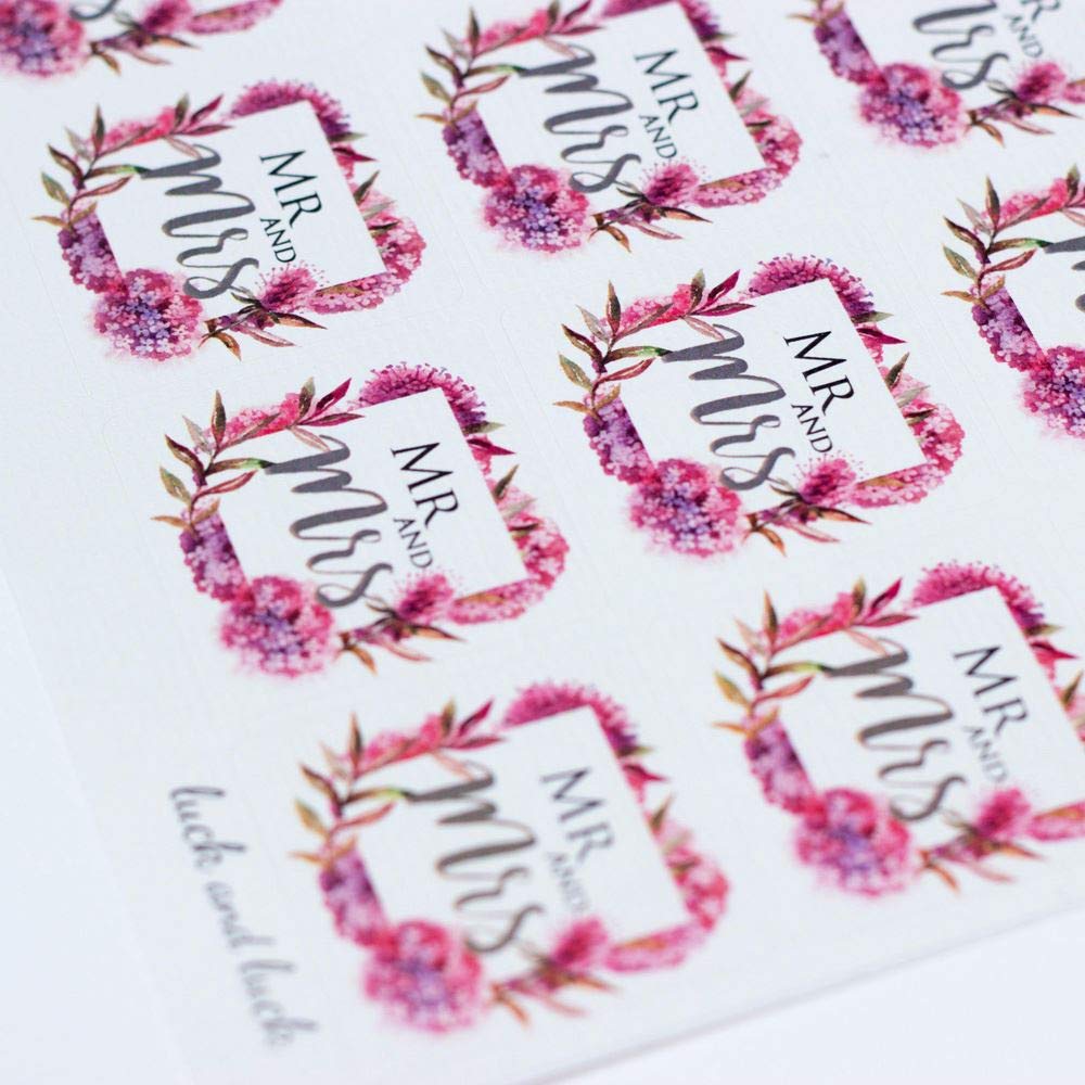 MR AND MRS Pink Blossom Single Sticker Sheet with 35 Stickers Wedding Craft