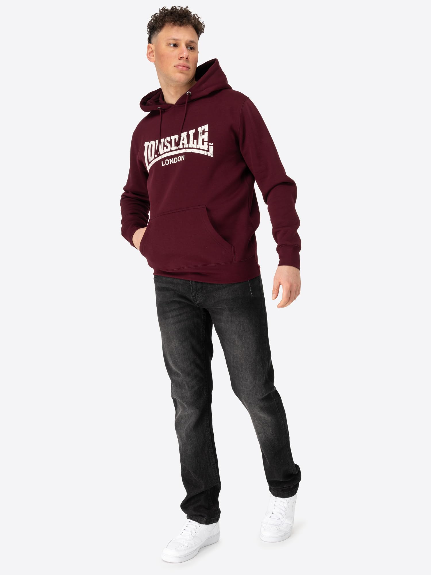 Lonsdale London Wolterton Uomo Felpa con Cappuccio Nero 60% Cotone, 40% Poliestere Regular