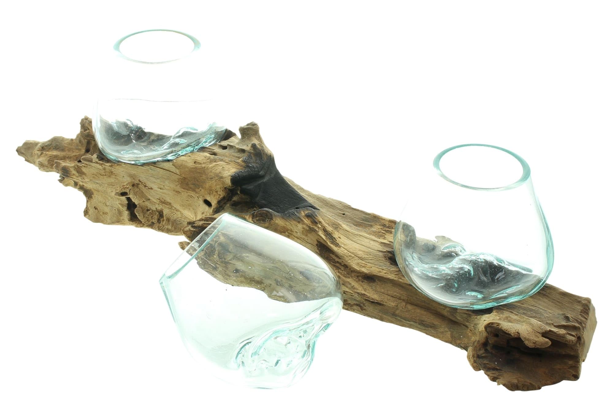 Dekoleidenschaft Wandvase Wurzelholz Wandboard mit 3 Glasvasen, 56 cm lang, Handarbeit von Bali, Unikat, Wand-Windlicht, Teelichthalter