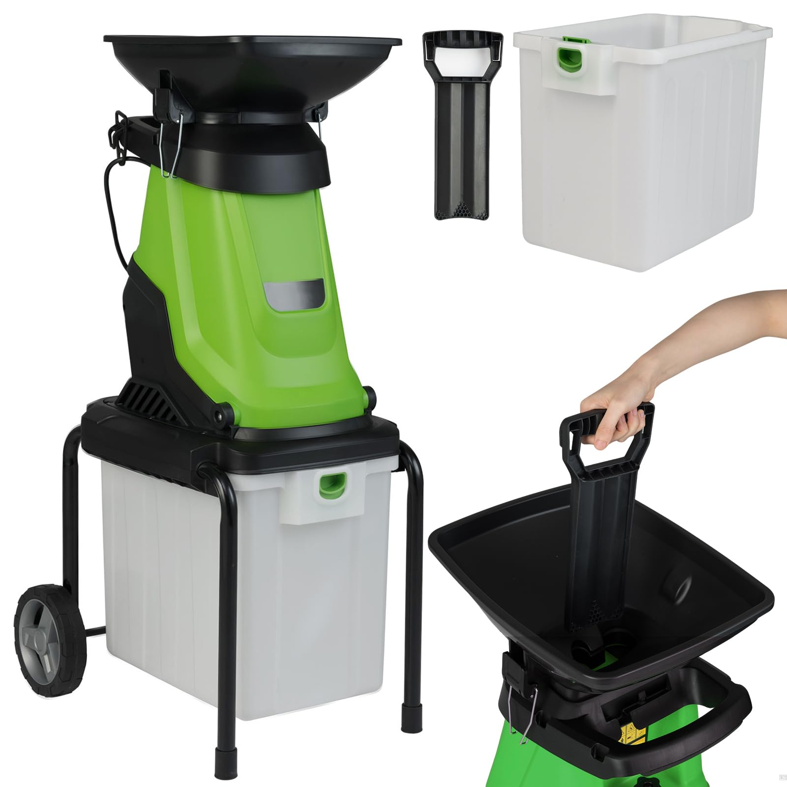 RELAX4LIFE 3000W Broyeur Végétaux et Branches Silencieux 2-EN-1 avec Bac 50L, 2 Roues de Transport, Ratio de Broyage 15:1, Broie Jusqu'à 45mm pour Compost Déchets Verts (Vert)