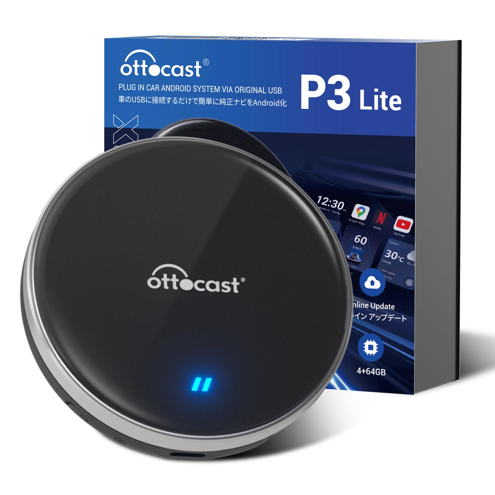 OTTOCAST P3 Lite CarPlay AI Box, Wireless CarPlay und Android Auto