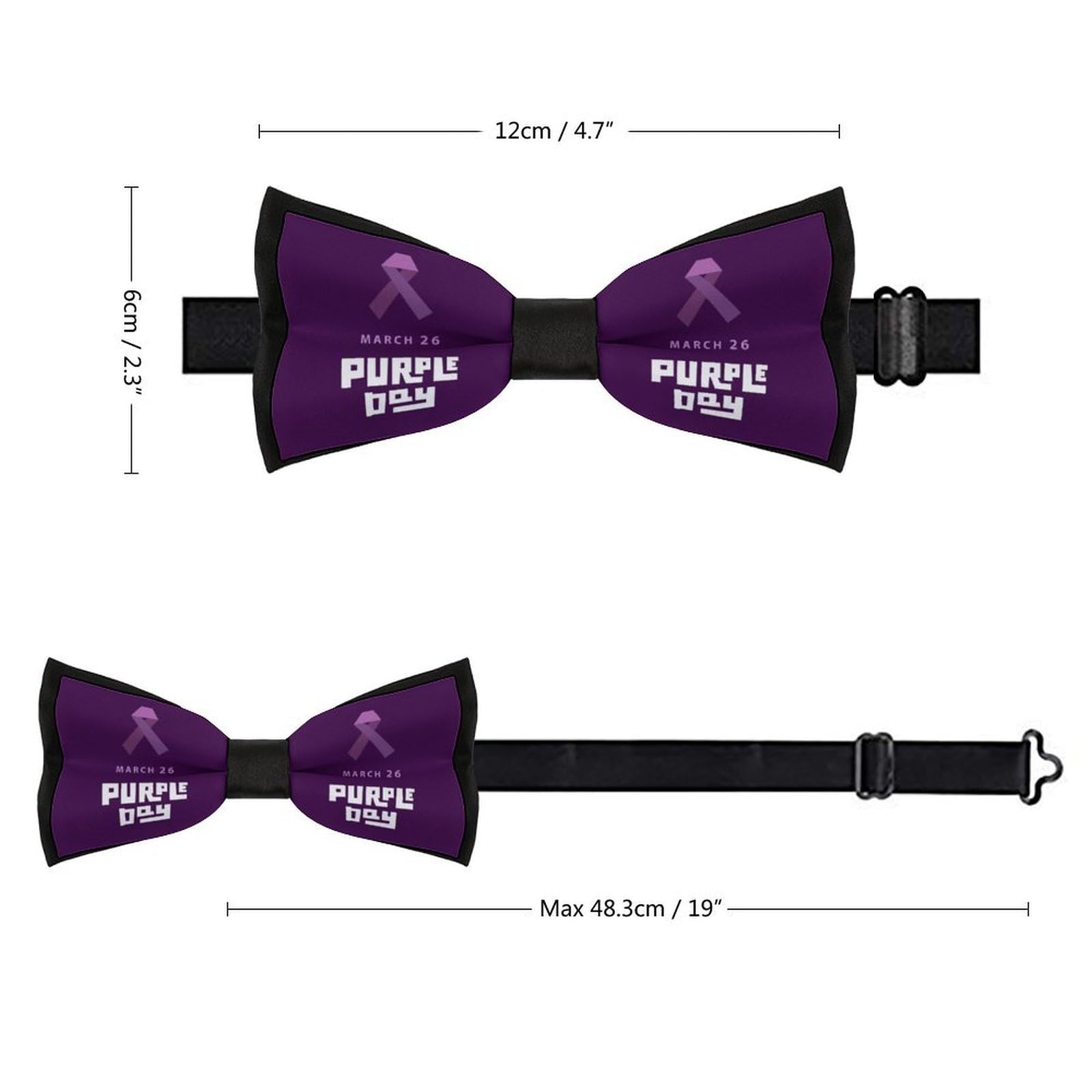 GoasNei Epilepsy Awareness Day 2023 Bow Tie for Men Adjustable Necktie Funny Tie Neck Ties for Weddings Party