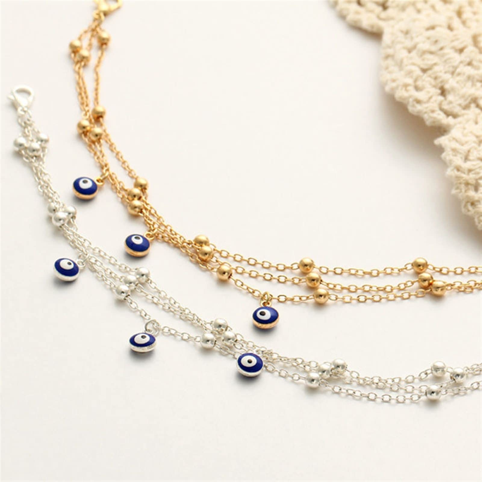 Tobilleras Tobilleras Diseño de Playa de Moda Tobilleras con Ojos Azules para Mujeres Pulseras Accesorios de joyería para Damas Tobilleras para Mujeres (Color : Silver)