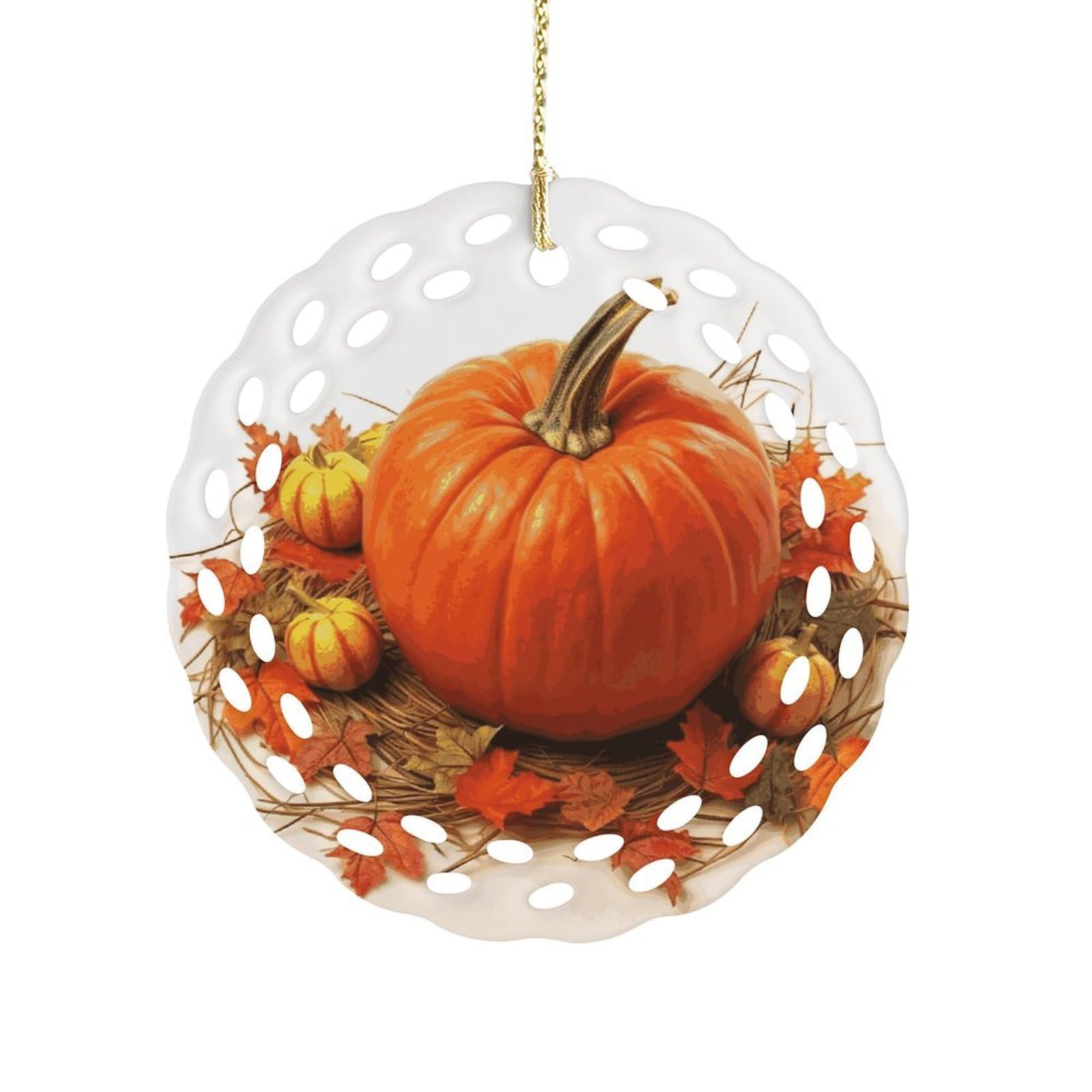 Fodpand Women's Style Fall Pumpkin Ceramic Ornament For Home Decor 3.2" Round Tree Decoration Christmas Ornaments For Men Double-Sided Design