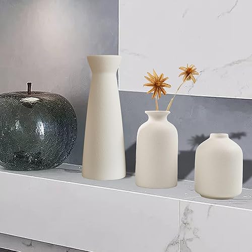 Miniatura 2 de Jarrón pequeño de cerámica jarrones blancos para decoración juego de 3 jarrones bohemios modernos para pampas apto para oficina sala de estar