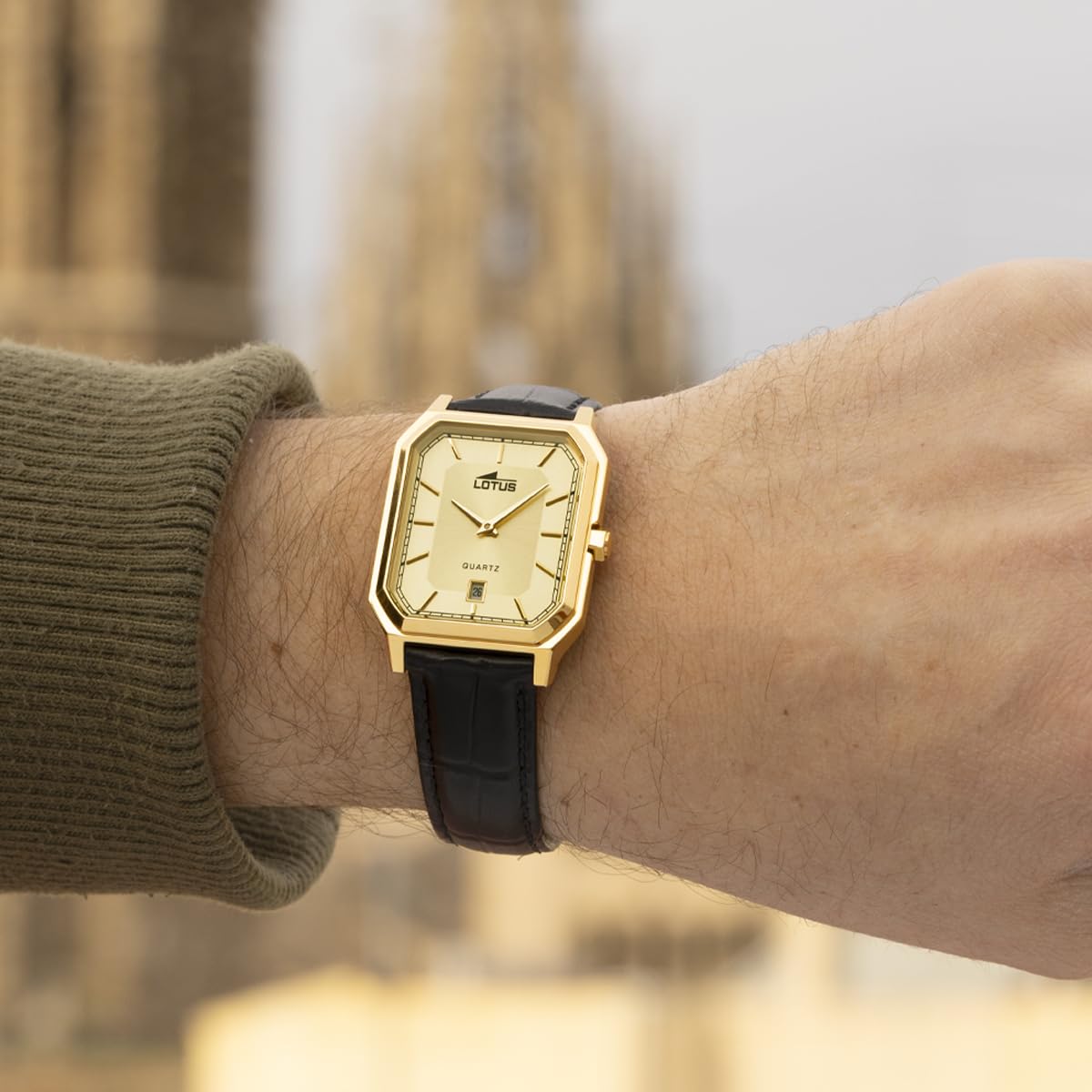 LOTUS Reloj Hombre Analógico de Acero Inoxidable y Cuero Negro