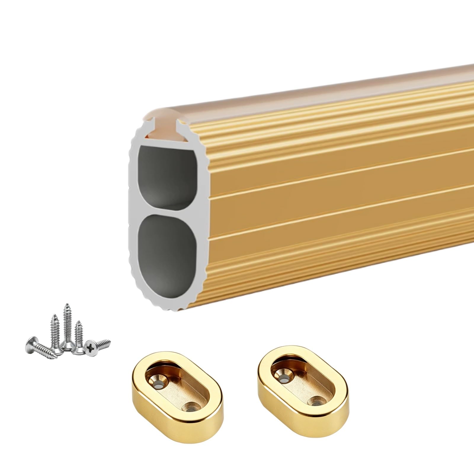 Aluminum Rod for Closet, Cuttable Hanging Rods & Sturdy Clothe Wardrobe Poles with Flange Set & Screws, Dormitory/Bedroom/Hanging Curtain(Gold,Closet Width 50cm/19.7")