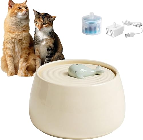 Cuencos de cerámica para alimentación y bebida de mascotas, fuente de agua para gatos de 1.3 L44 onzas, fuente de agua para gatos y perros,