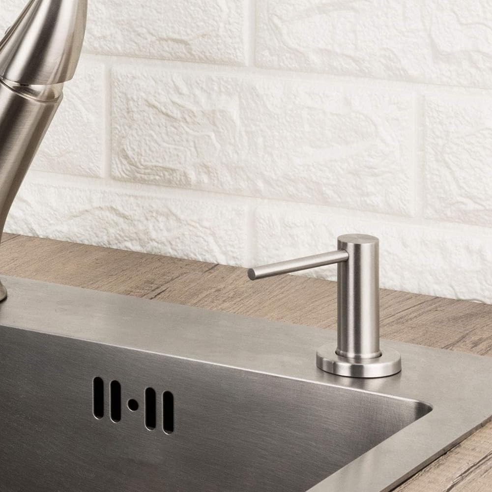 Hopbucan Soap Dispenser for Kitchen Sink Brushed Stainless Steel Countertop Pump Hand Lotion Built in Bottlend Easy Install Easy to Use Silver - Image 2