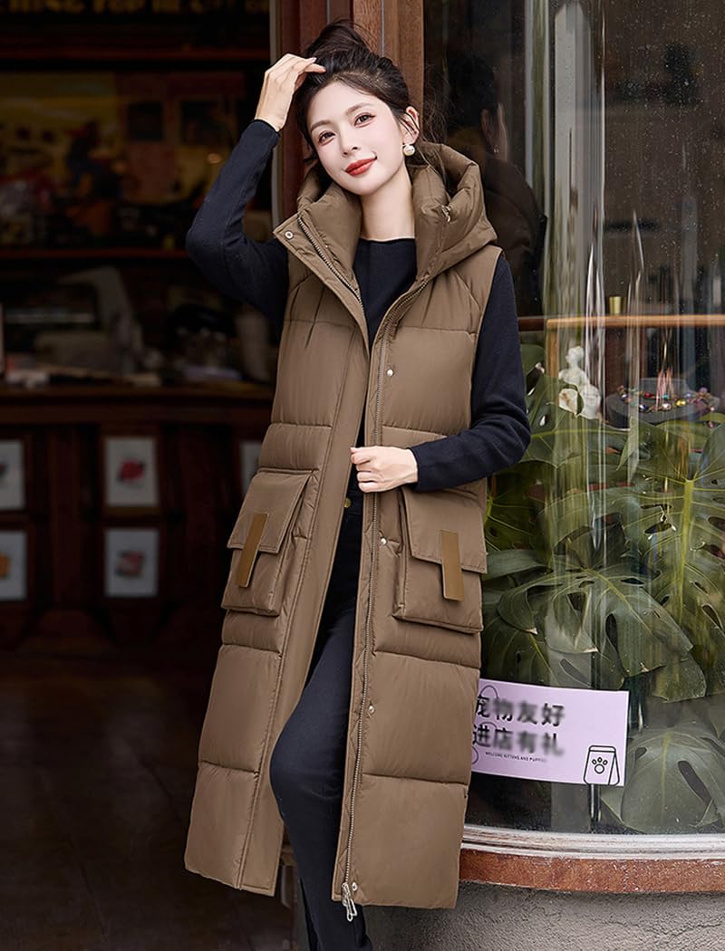 Chalecos Largos Informales para Mujer, Chaleco de Invierno Acolchado con Bolsillos Chaleco Cálido Sin Mangas Abrigos Ligeros para Exteriores, Chaqueta Acolchada con Cremallera Chalecos Acolchados pa
