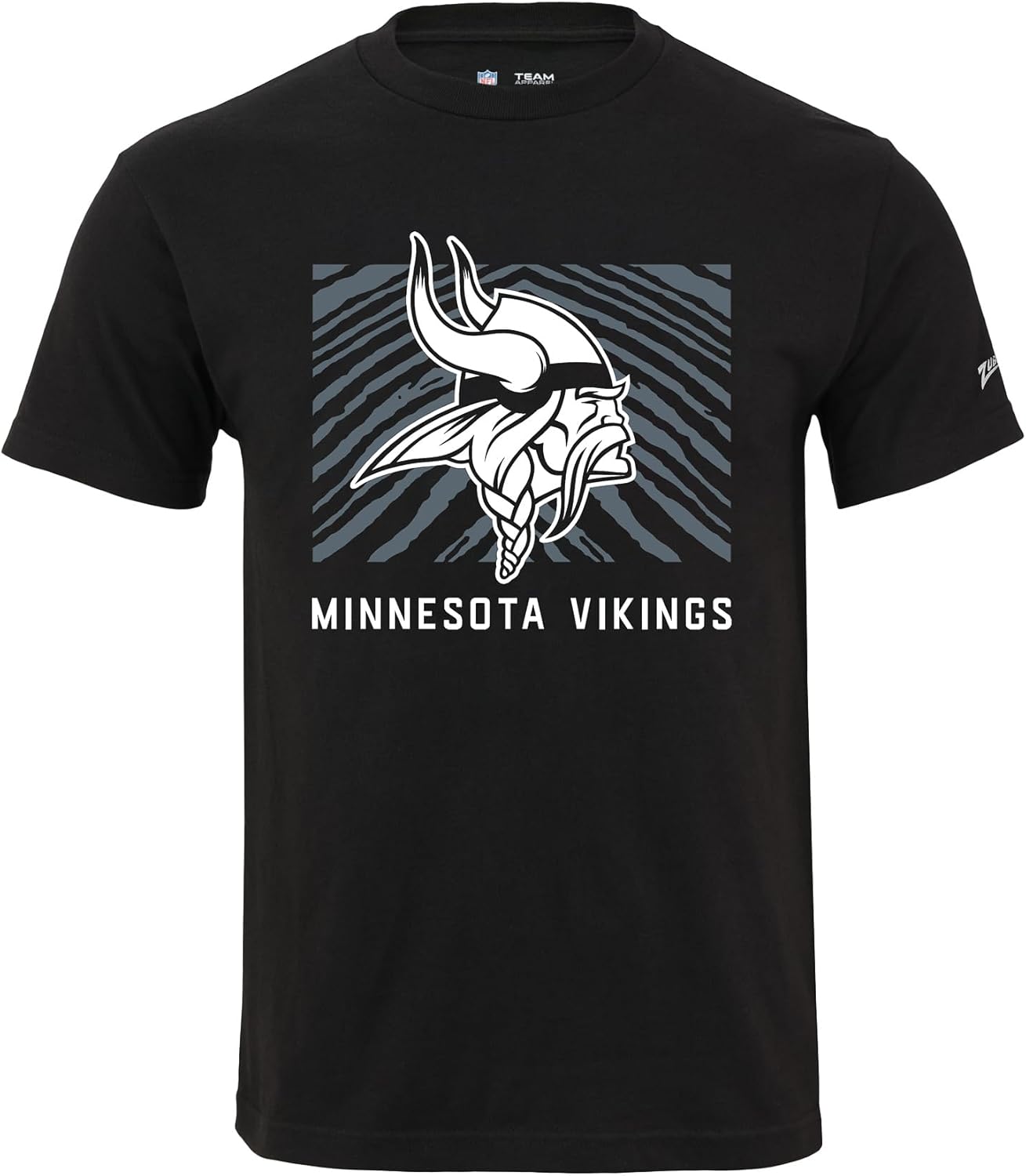 Zubaz NFL Adult Unisex Cotton Heavyweight Short Sleeve T-Shirt Black with Grey Tonal Tunnel Logo for Men and Women