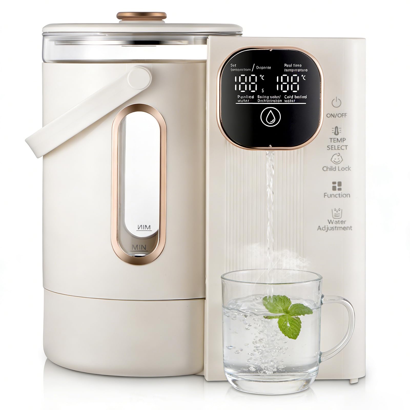 Distributeur d'eau Chaude Instantanée 3L, Chaudière À Eau De Comptoir portable avec LED, Réglage de la Température 45-95°C, chauffage rapide 3S pour Maison bureau camping hôtel