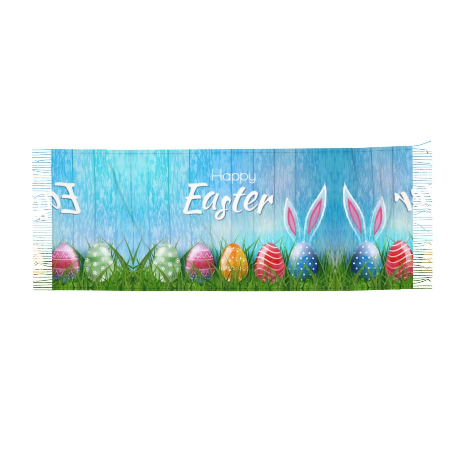 Blwslc Women's Black Warm Tassel Scarf Easter Egg Bunny Grass Wooden Printed Tassel Shawl 77 Inches * 27 Inches Suitable For Winter Wear Warm And Comfortable