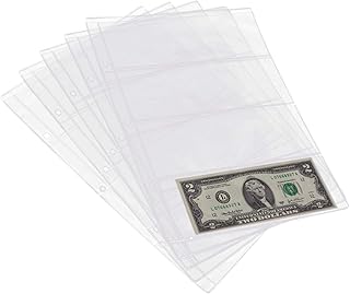 YASUOA Paper Money Collection Pages Currency Sleeves 10 Sheets 4 Pocket 3 Hole Bill Holder Collection Supplies Album Pages for Storage Travel Receipts Banknote Stamp Paper Souvenirs Transparent
