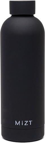 MIZT Botella de agua de acero inoxidable de 17 onzas, doble pared aislada al vacío, a prueba de fugas, para niños y adultos, color negro
