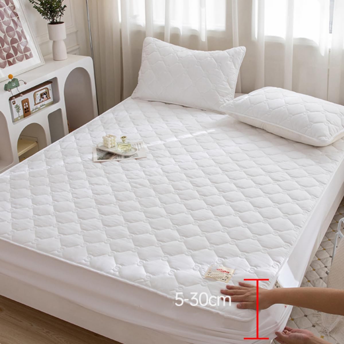 Mattress Cover Soft Lightweight Mattress Protectors Solid Color Deep Pockets Quilted King Fitted Sheet Breathable Noiseless Mattress Topper for Hotel,Bedroom-Gray||90x200cm(only Mattress Cover)