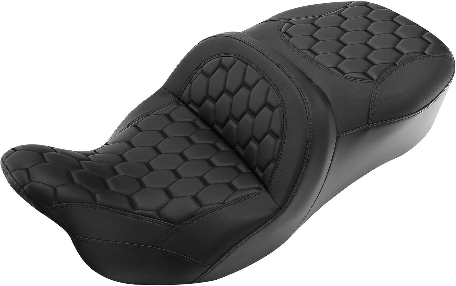 C.C. RIDER Motorcycle Driver Passenger Seat - Fat Diamond Pro 2-Up One-Piece Seat fit for Harley Touring Road King FLHR Street Glide FLHX Road Glide FLTRX 2009-2023, Bagger Comb Black Stitching