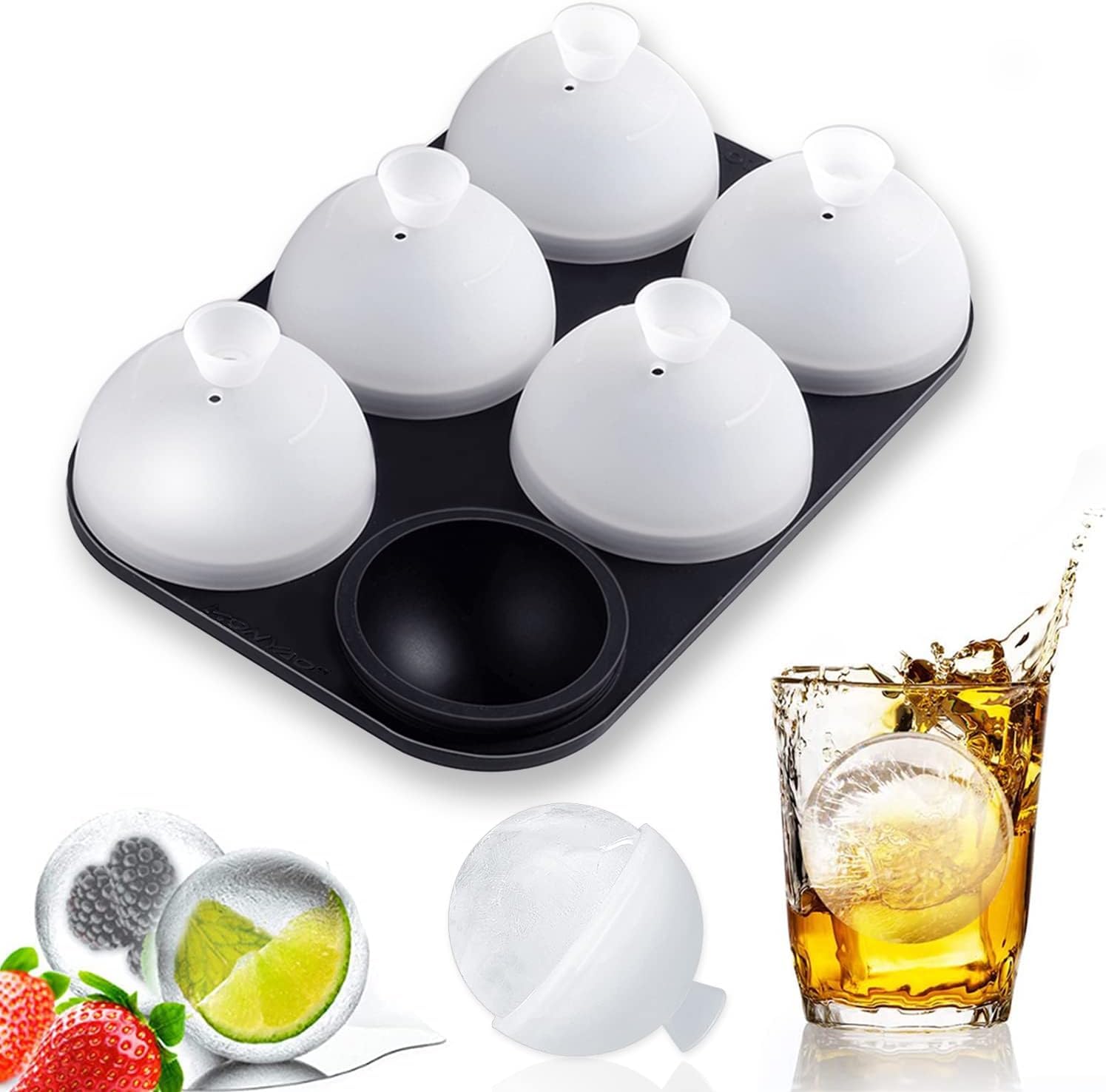 HONYAOIce Ball Mold, Silicone Ice Cube Tray with Individual Lids, Round Sphere Ice Ball Maker Moulds BPA Free for Cocktails Whiskey - 5CM/2‘’