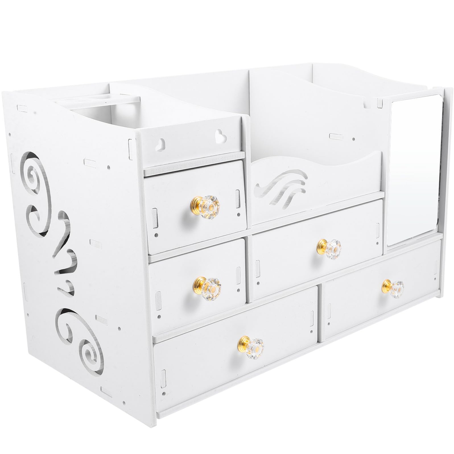 Organizer Trucchi da Tavolo con Cassetti, Capienza Grande, Bianco | Pvc e Pannello Legno-plastica, Uso Desktop e Categorizzazione, Cofanetto Porta Cosmetici Semplice