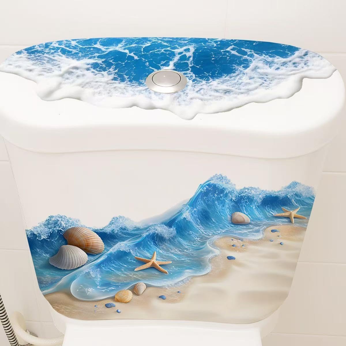 2 PCS Beach Seashell Toilet Seat Decal Stickers, Self-Adhesive Bathroom Wall Decor, Coastal Theme Vinyl Stickers for Bathroom & Toilet Cover Up