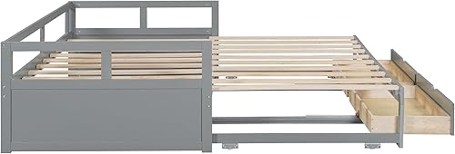 Miniatura 4 de Bellemave Sofá cama doble con nido, sofá cama de madera con cajones, sofá cama extensible con almacenamiento, marco de sofá cama expansible con