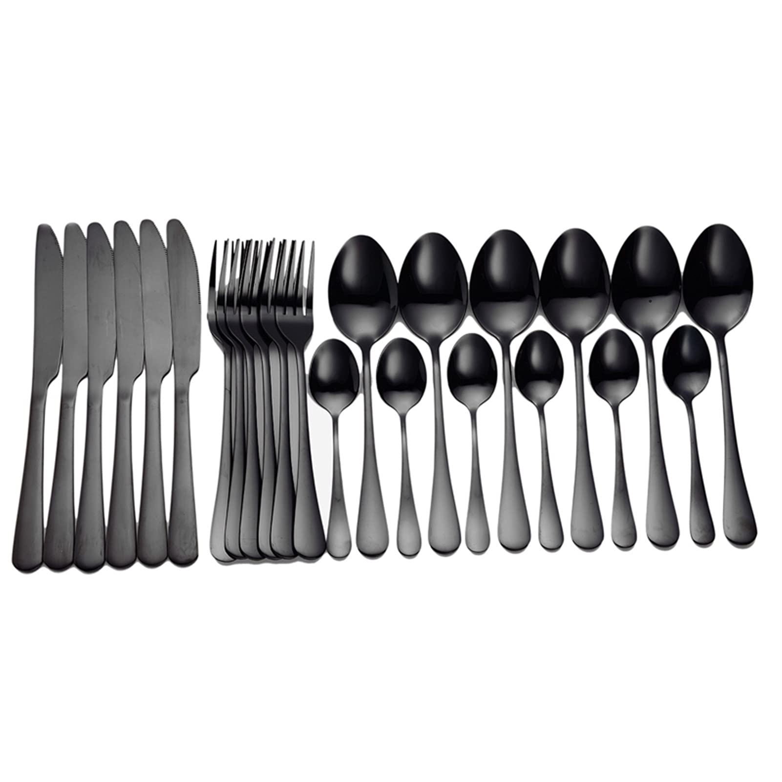 Couverts de table noirs et dorés incluant fourchettes couteaux cuillères