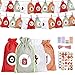 24 Sac en Tissu de Calendrier de l'Avent de Noël, Calendrier de l'avent Tissu Remplir, DIY Noël Cadeaux Sacs Pochette en Jute, Compte à Rebours Noël avec 24 Numérique Autocollants, Clip, Corde