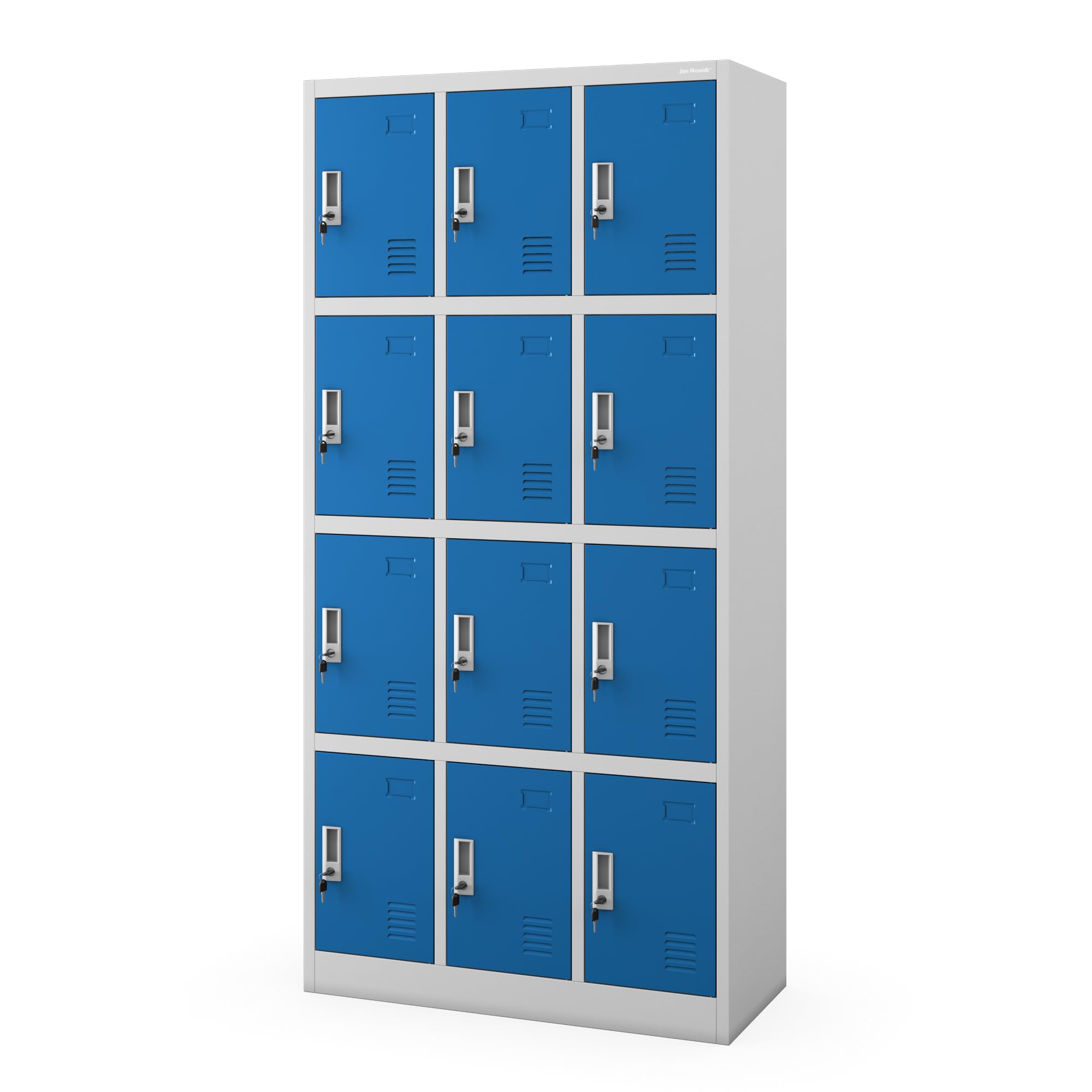 Jan Nowak Armadietto spogliatoio Armadio metallico con 12 Scomparti Fessure di ventilazione Rivestimento in polvere 185 cm x 90 cm x 40 cm (Grigio-Blu)