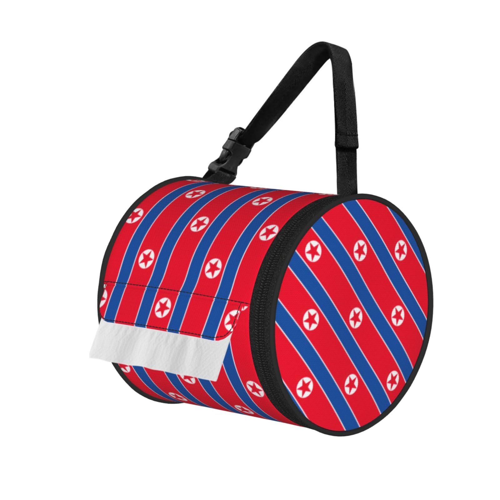 Korean Flag Print Round Tissue Dispenser Bag With Carry Strap, Portable Roll Holder For Car Travel Home