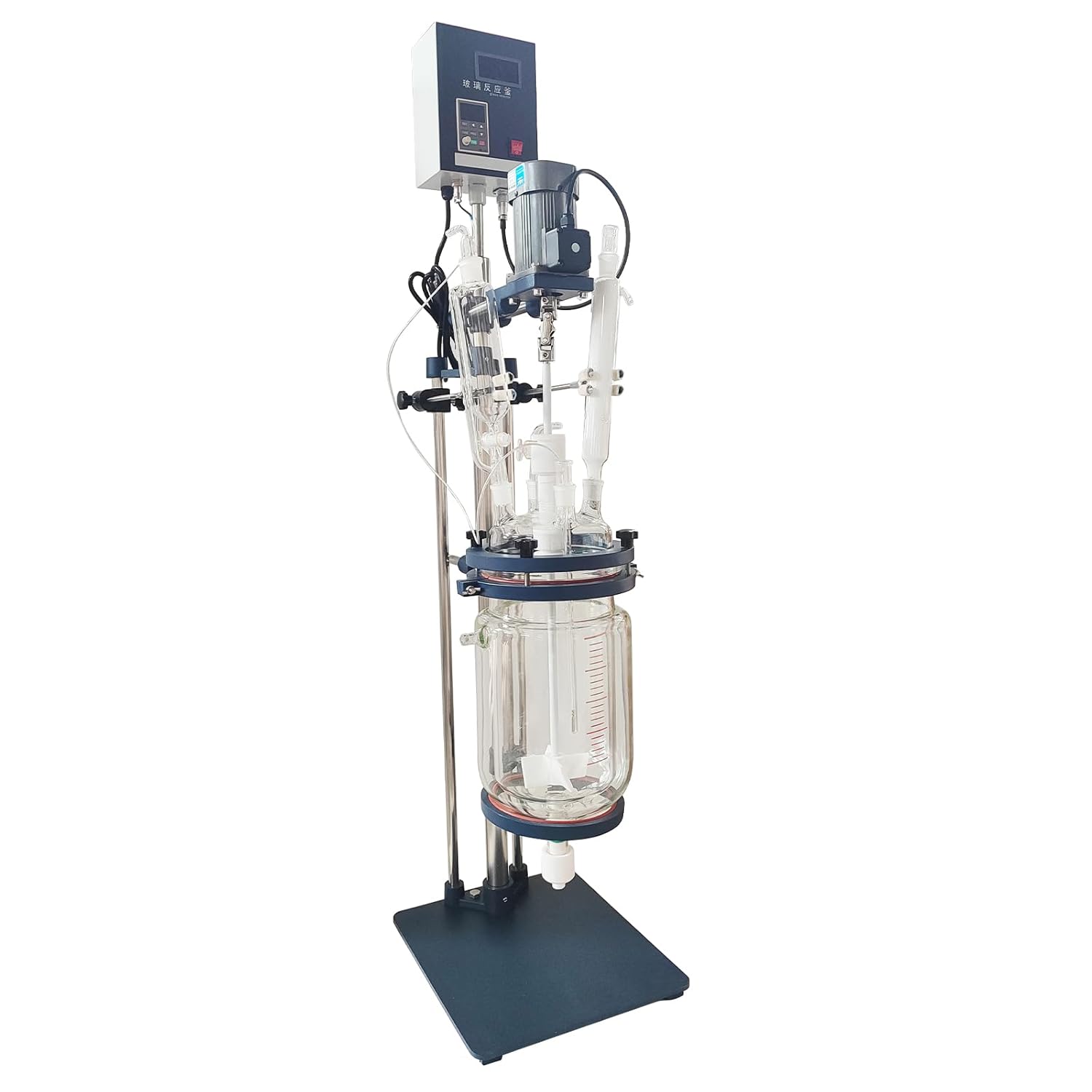 TECHTONGDA Lab Jacketed Reactor 5L Double Layer Glass Reactor Jacketed, 600RPM Speed, Chemical Reaction Vessel Digital Display for Reaction Distillation 220V